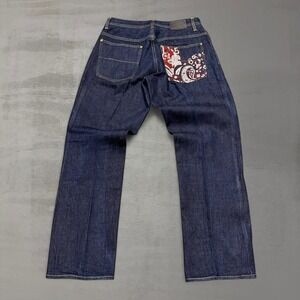 Y2K Sean John Men's Dark Wash Jeans Paisley Pocket Embroidered Baggy 32 x 33